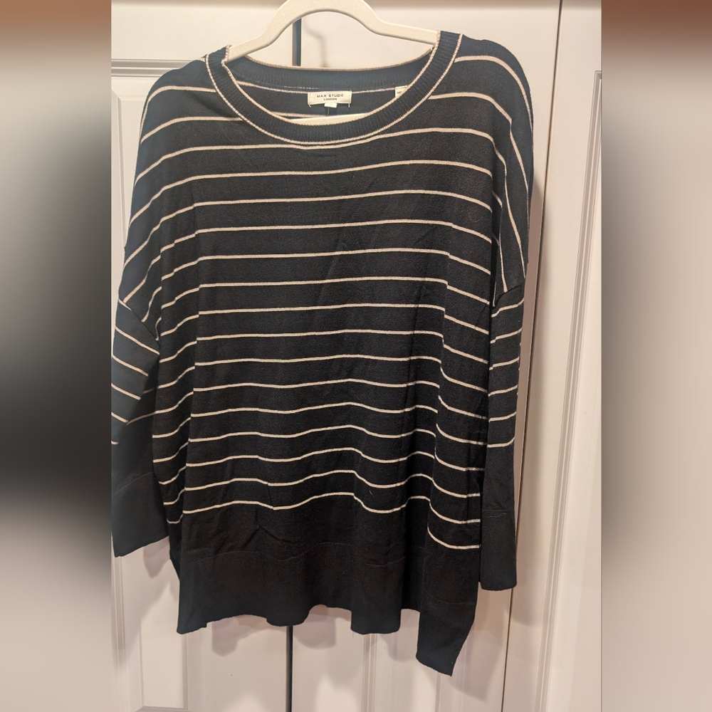 Max Studio Women's Black and Cream Striped Sweater
